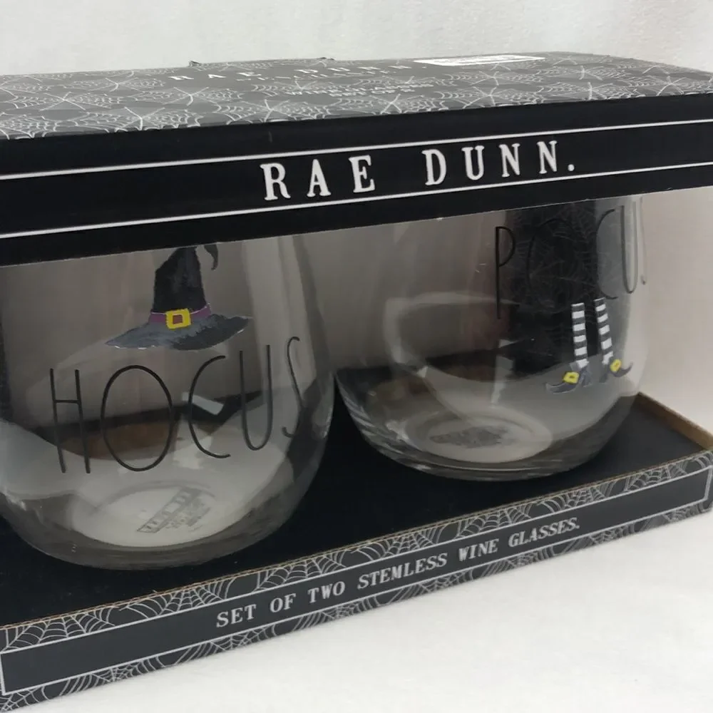 Rae Dunn set of two stemless wine glasses